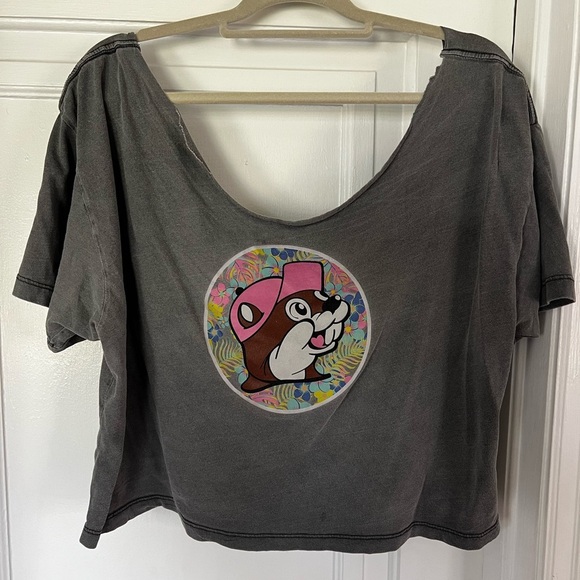 Buc-ee’s Cropped Graphic Tee XL – Tropical Floral Beaver Logo, Charcoal Gray - Picture 5 of 5